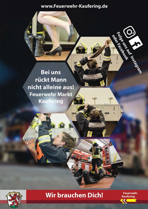 Werbeplakat Feuerwehr Kaufering Werbeplakat der Feuerwehr Kaufering mit Titel Wir brauchen dich